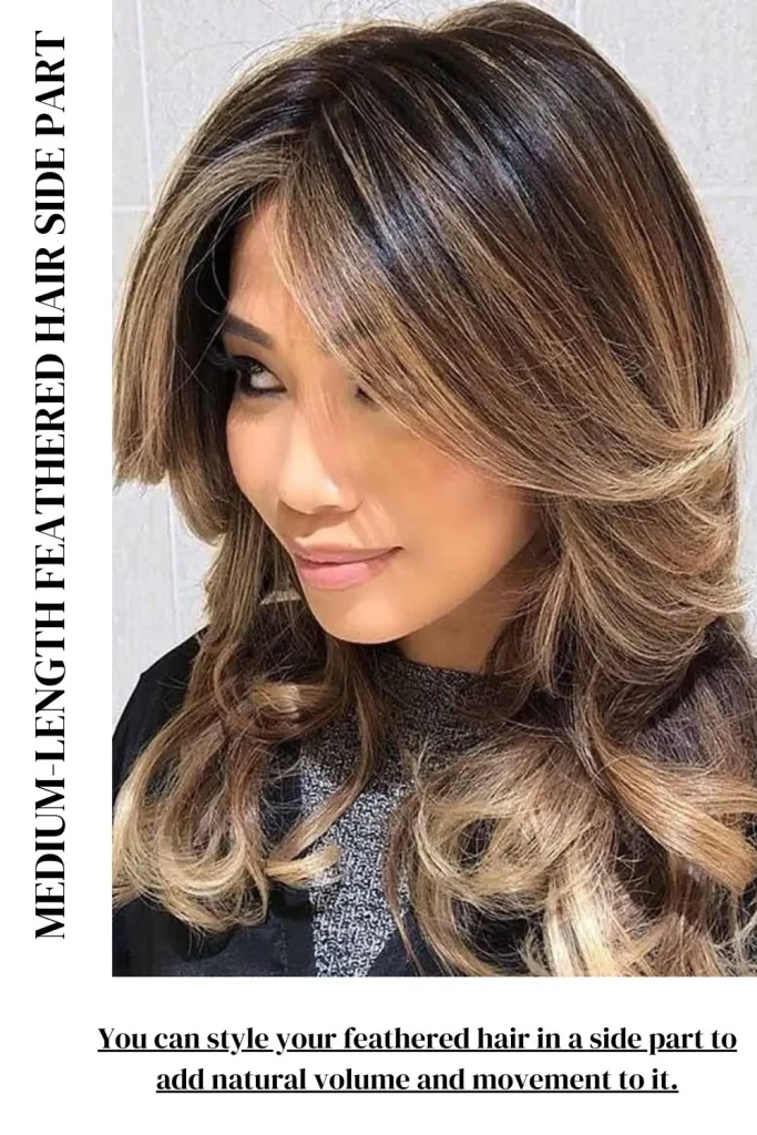 Medium-Length Feathered Hair with Side Part 